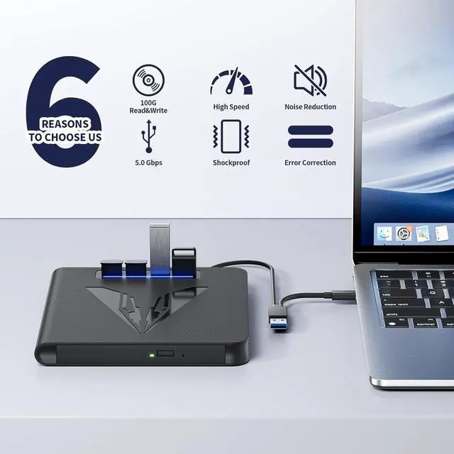 Alt view image 7 of 7 - 7 in 1 External Blu Ray DVD Drive & Burner for PC Laptop, Portable Blu Ray DVD/CD Burner with 100GB Disc Support, External CD/DVD Drive SD/TF Card Reader & 4 USB A Hub for Windows Linux MacOS