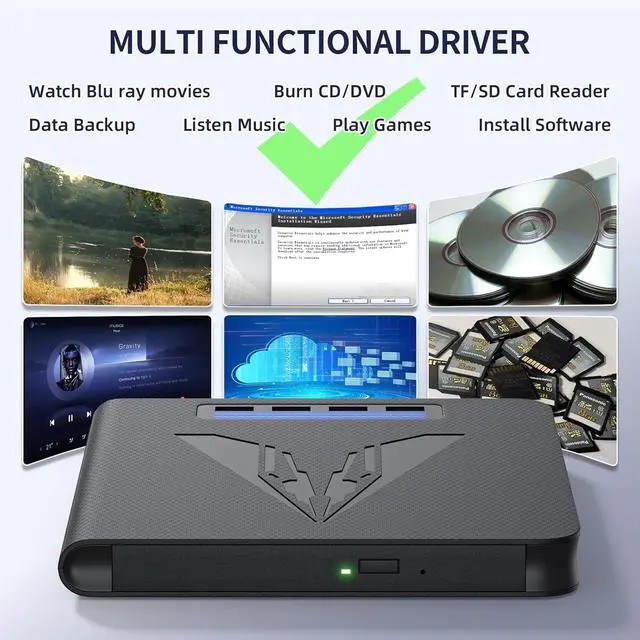 Alt view image 6 of 7 - 7 in 1 External Blu Ray DVD Drive & Burner for PC Laptop, Portable Blu Ray DVD/CD Burner with 100GB Disc Support, External CD/DVD Drive SD/TF Card Reader & 4 USB A Hub for Windows Linux MacOS
