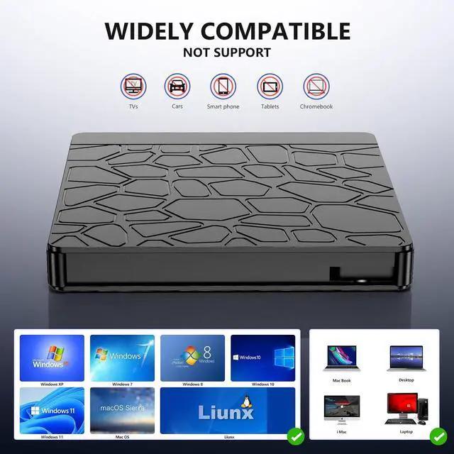Alt view image 5 of 7 - 5-in-1 External Blu-ray Drive for Laptops, USB 3.0 & Type-C BD Reader, DVD/CD Burner with Dual USB-A Ports, SD/TF Slots Portable Blu-ray Player for Laptop PC, Windows/Linux/Mac OS Compatible