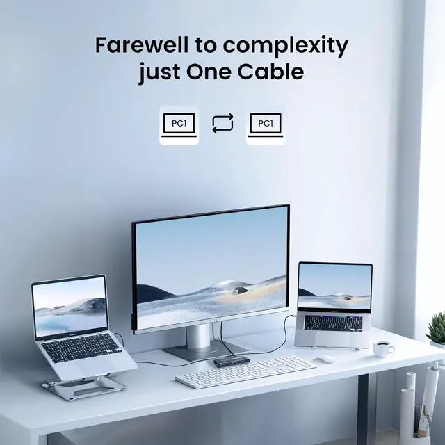 Alt view image 3 of 7 - Type-C KVM Switch for 2 Laptops Share 1 Monitor, KVM Switch Docking Station with 7 USB-A Ports, 2 USB-C Charging 100W, RJ45 Port, Thunderbolt KVM Supports 4K@60Hz with HDMI and DP for Laptops