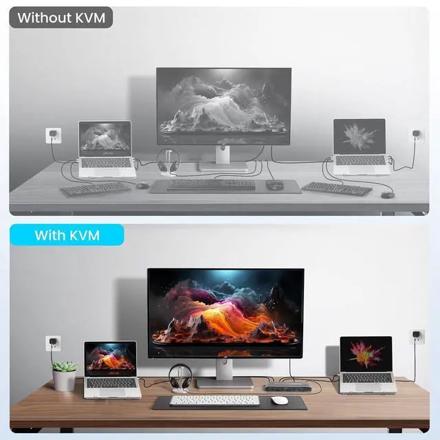 Alt view image 7 of 7 - Type-C KVM Switch for 2 Laptops Share 1 Monitor, KVM Switch Docking Station with 7 USB-A Ports, 2 USB-C Charging 100W, RJ45 Port, Thunderbolt KVM Supports 4K@60Hz with HDMI and DP for Laptops