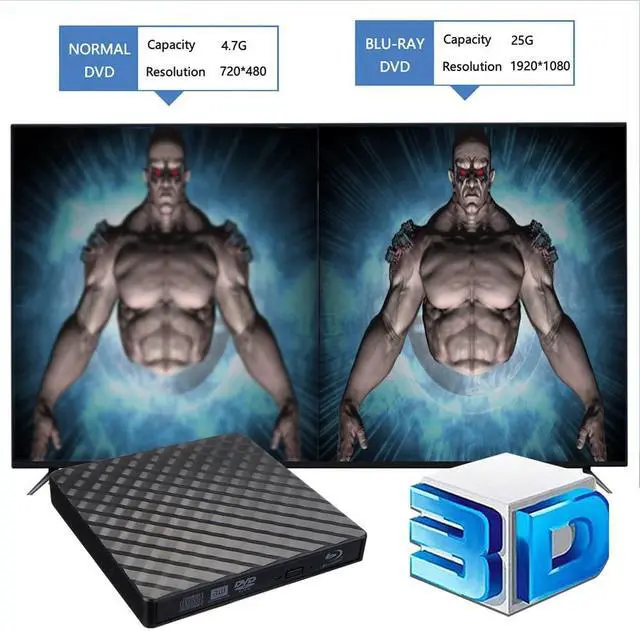 Alt view image 4 of 7 - WRIARICH External Blu ray Drive DVD/BD Player Read/Write Portable Blu-ray Drive USB 3.0 CD DVD Burner 3D Blu RAL Drive Compatible with/Win7/Win8/Win10/ Mac OS Blu ray Burner