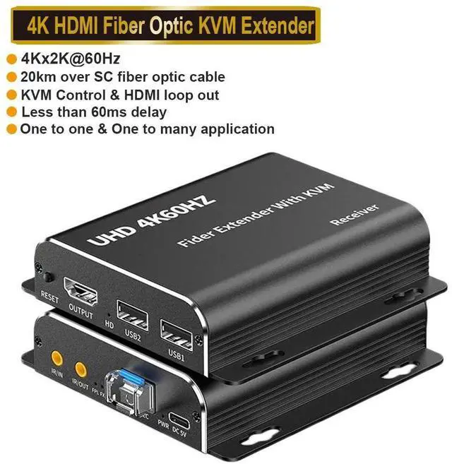 Main image of WRIARICH HDMI KVM Fiber Extender Video Resolution Up to 4K@60Hz HDMI to Fiber Converter Transmission Distance Over LC Single Mode Fiber Optic Up to 20km 10Gbps Support USB Mouse Keyboard KVM