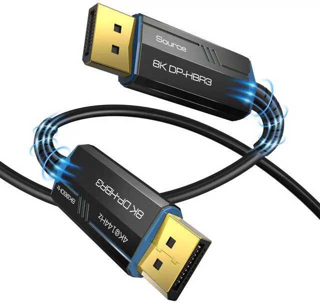 Main image of WRIARICH 8K DisplayPort Fiber Optic Cable 330ft/100m Ultra HD DisplayPort 1.4 Male to Male Fiber Optic Cable, 7680x4320 Resolution, 8K@60Hz, 4K@144Hz, 32.4Gbps, HDP, HDCP for PC, Laptop, HDTV