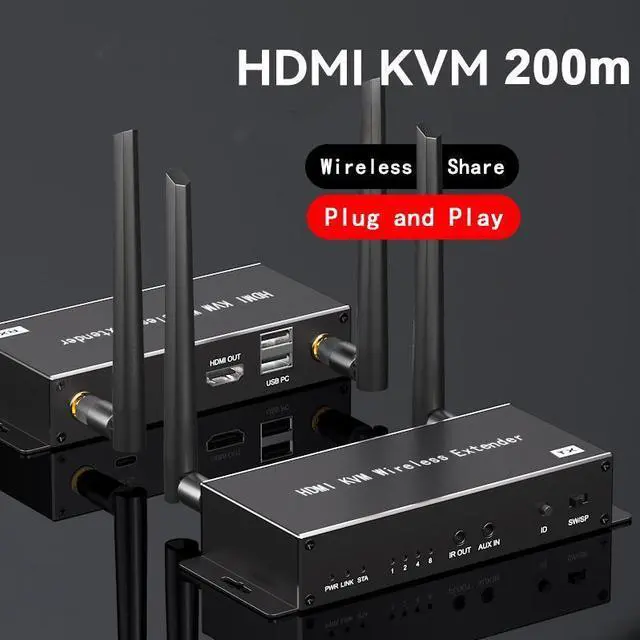 Main image of WRIARICH Wireless HDMI Transmitter and Receiver 4K, HDMI KVM USB Extender, HDMI Extender 1080P@60Hz 656ft (200m) with HDMI Loop-Out and IR Pass-Through, Zero Delay, for Projector, Camera, Laptop