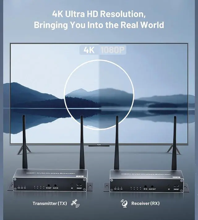 Alt view image 3 of 7 - WRIARICH Wireless HDMI KVM Extender 1080P 60Hz Up to 200m/565ft, Remote Control via Mouse & Keyboard, IR Pass Through Supports Dual Antenna, Long Range, 5GHz Frequency (Transmitter and Receiver)