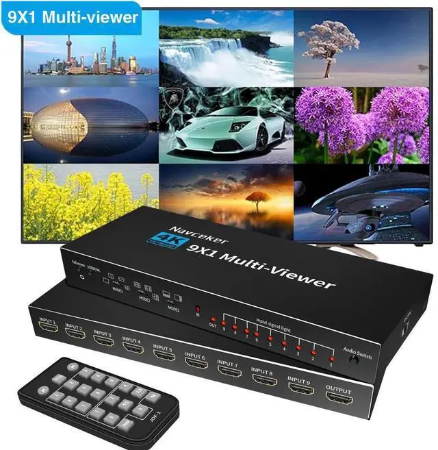 Main image of WRIARICH HDMI Multi-viewer Switch 9x1,LUOM HDMI Nine Multi-Viewer with Seamless Switch, Split Screen,10 Display Modes,with IR Remote/Software/Push Button Selector for Security Camera, Gaming Consoles