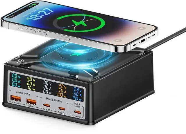 Main image of WRIARICH 260W USB Charging Station with Wireless Charging, 5-Port Desktop Charger, USB C Charging Station for MacBook Pro/Air, iPad Pro/Air, iPhone 15 Pro Max/14, Galaxy S24 Ultra
