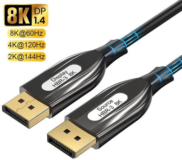 Main image of 8K DP1.4 Fiber Cable 164FT, Displayport Fiber Optic Cable Support 8K@60Hz 4K@144Hz 2K,32.4Gbps,HBR3,HDCP2.2, Fiber DP to DP Cable Slim and Flexible, Gold Plated Connector, Displayport Fiber Cable