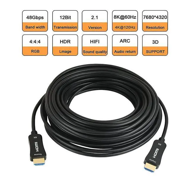 Alt view image 2 of 7 - WRIARICH 8K Fiber Optic HDMI 2.1 Cable 160Feet 8K60hz 4K120hz 4K144hz HDCP 2.3 2.2 48Gbps Ultra High Speed Compatible with Apple-TV Dolby Vision Atmos PS5 PS4, Xbox One Series X, RTX 3080 3090