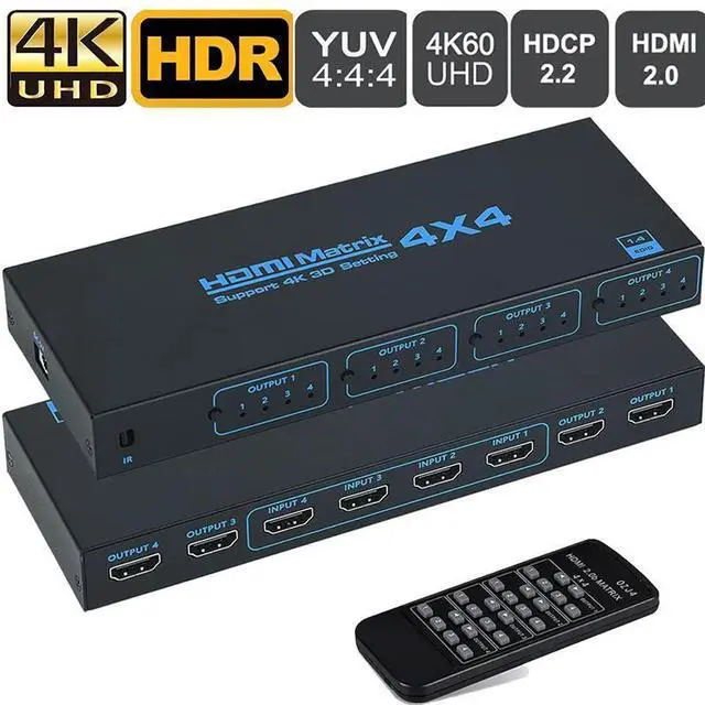 Main image of WRIARICH HDMI Matrix 4x4, 4K HDMI Matrix Switch with IR Remote Support 4K@30Hz 3D 10.2Gbps, HDMI 1.4, 1080P@60Hz, 3D, YUV 4:2:0 (OZJ7)
