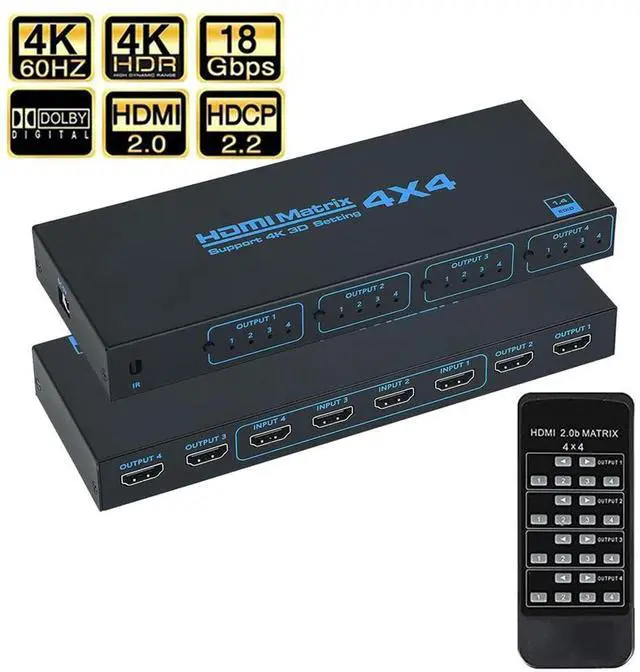 Main image of WRIARICH HDMI Matrix Switch 4x4, 4K@30Hz HDMI Matrix Switcher Splitter 4 in 4 Out Box with IR Remote Control Support Support 4K@30Hz 3D 10.2Gbps, HDMI 1.4, 1080P@60Hz, 3D, YUV 4:2:0
