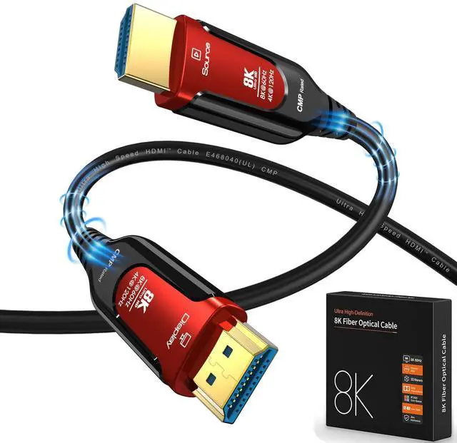 Main image of 4K 120Hz HDMI 2.1 Fiber Optic Cable Plenum-Rated, 48Gbps High Speed - 8K@60Hz 7680P,HDCP 2.2 & 2.3, HDR 10,eARC,Dynamic HDR,Compatible for Laptop, Monitor - 164FT Long In Wall HDMI Cable - Red