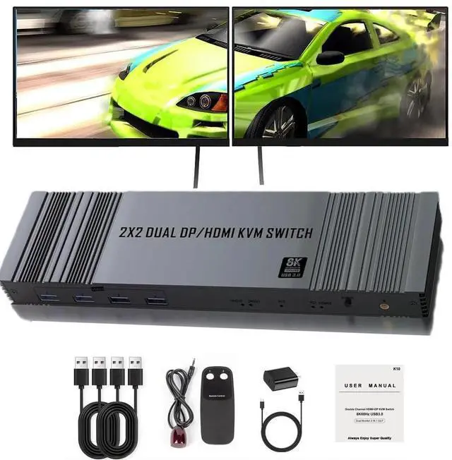 Main image of WRIARICH Dual Monitor KVM Switch HDMI+Displayport 2 Port 8K@60Hz, USB HDMI Extended Display Switcher for 2 Computers Share 2 Monitors and 4 USB 2.0 Hub,Remote Control and USB HDMI Cables Included