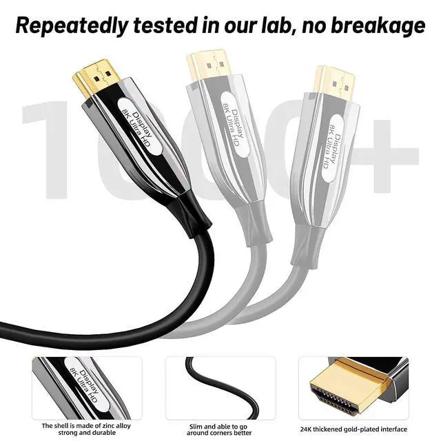 Alt view image 6 of 7 - WRIARICH 8K Fiber Optic HDMI Cable 164ft (HDR10+, in-Wall CL3 Rated, 48Gbps High Speed 8K 60Hz, HDCP2.3, eARC) - Long HDMI Cable Compatible with Home Theatre, HDTV, Gaming Console, Streaming Devices