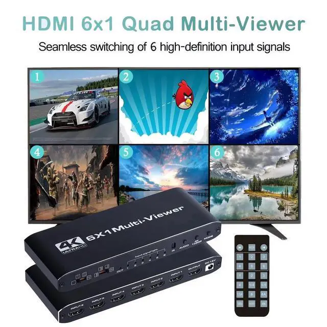 Main image of WRIARICH 4K HDMI Multiviewer Switch 6x1, 6 in 1 Out Seamless HDMI Multi-Viewer Switch with IR Remote,Split Screen TV Supports 8 Viewing Modes, 4k@30hz, 1080P,Downscaler, 36bit, 10.2Gbps
