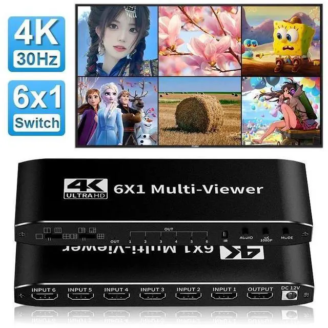 Main image of WRIARICH HDMI Multiviewer Switch 6X1, HDMI Multi-Viewer Seamless Switcher 6 in 1 Out with IR Remote, Support 4K 30Hz, 8 Display Modes for Security Camera, Monitor, Gaming Consoles