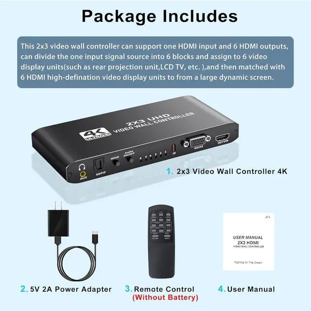 Alt view image 7 of 7 - WRIARICH 2x3 HDMI Video Wall Controller, 1080P@60Hz HDMI TV Wall Processor, 4K HDMI Video Image Processor, Support 14 Display Modes,1x1, 1x2, 1x3, 1x4, 1x5,1x6, 2x1, 2x2, 2x3, 3x1, 3x2, 4x1,5x1, 6x1