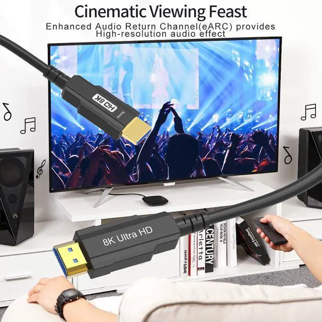 Alt view image 6 of 7 - WRIARICH 8K HDMI Fiber Optic Long cable in-Wall Support 8K@60Hz 4K@120Hz Dynamic HDR 10, eARC, HDCP2.2, 4:4:4 7680x4320, 48Gbps Bandwidth Optic Fiber HDMI 2.1 Cable for PS5/PS4/8K TV50M/160FT)