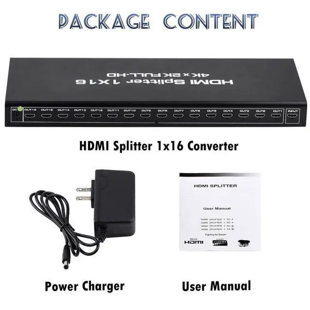 Alt view image 6 of 7 - WRIARICH HDMI Splitter 1 in 16 Out -4K Hdmi Splitter 1x16 Ports v1.4 Powered 4K/2K Full Ultra HD 1080p US Adapter 3D Support
