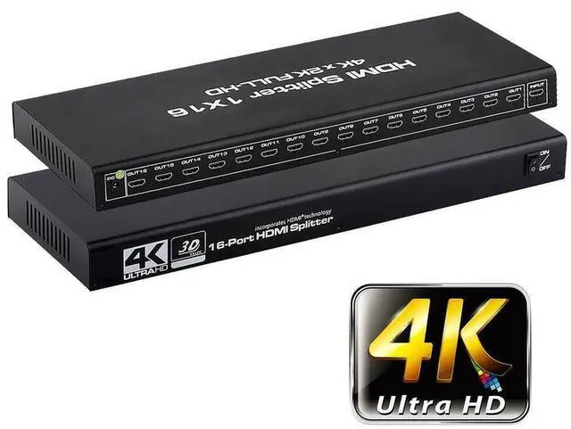 Main image of WRIARICH HDMI Splitter 1 in 16 Out, LUOM 1x16 Power HDMI Splitter 16 Ports w/AC Adapter, 4Kx2K@30Hz 3D Full HD Distributor for HDTV, STB, PS16, PS16 Pro Blu-Ray DVD Player, Projector Etc