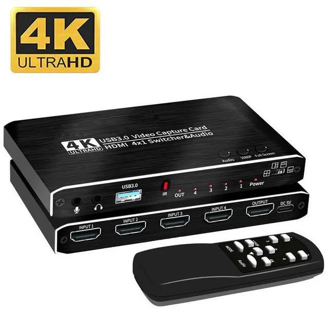 Main image of WRIARICH 4K@30Hz 4x1 HDMI Audio Video Capture Card Seamless Switch with Mic&Audio, HDMI USB3.0 Capture Adapter Video Converter 4K 30fps for Video Game Recording Live Streaming Broadcasting