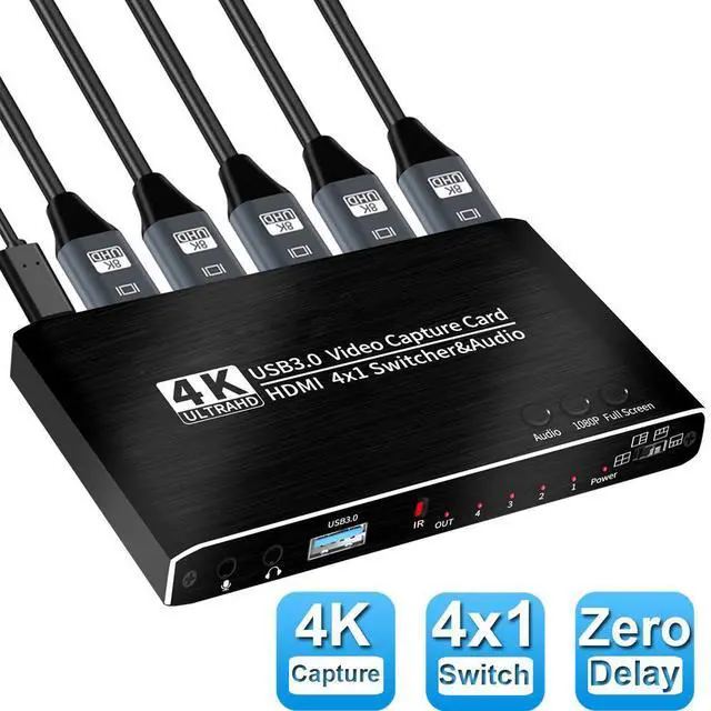 Main image of WRIARICH 4x1 HDMI Video Capture Card Seamless Switch, 4K@30Hz HDMI to USB3.0 Capture Card,Game Capture Card for Live Streaming/Video Recording/Screen Sharing/Game Playing, Recording