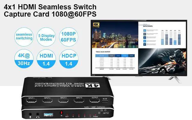 Alt view image 2 of 7 - WRIARICH 4x1 HDMI Video Capture Card Seamless Switch, 4K@30Hz HDMI to USB3.0 Capture Card,Game Capture Card for Live Streaming/Video Recording/Screen Sharing/Game Playing, Recording