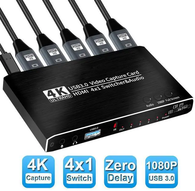Main image of WRIARICH 4K@30Hz Capture Card Seamless Switch, 4x1 HDMI Video Capture Card to HDMI USB3.0 with with Mic&Audio & HDMI Loop-Out, Capture Card 4K 30fps for Nintendo Switch/Game Console/Phone