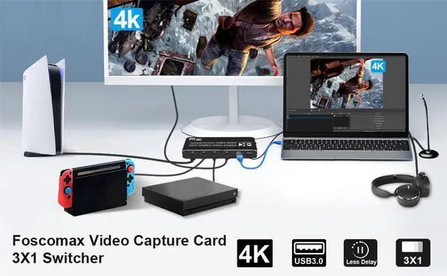 Alt view image 4 of 7 - WRIARICH Portable 4K@60Hz 3X1 HDMI-compatible to HDMI & USB3.0/Type-C 4K 60fps HD Video Capture Card with Mic & 3.5mm Audio Durable Audio Converter Live Recording Box
