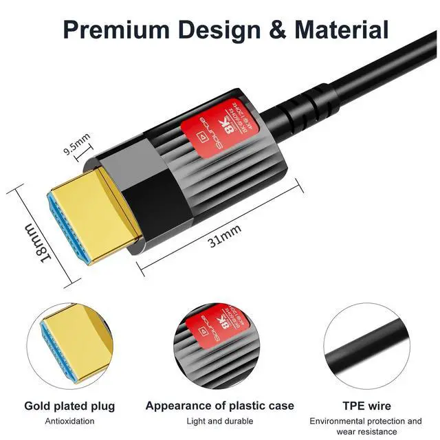 Alt view image 6 of 7 - WRIARICH Fiber Optic 8K HDMI 2.1 Cable 48Gbps 164ft, Ultra High Speed HDMI Cable, 8K@60Hz 4K@120Hz Dynamic HDR HDCP 2.2&2.3 eARC HDMI Cord Compatible with PS5/Xbox/Apple TV/LG/Samsung