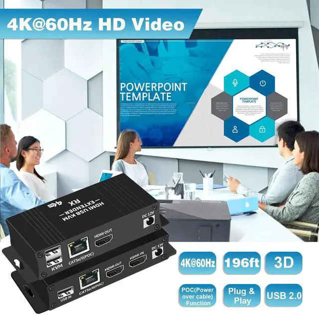 Alt view image 2 of 7 - Jansicotek HDMI KVM USB Extender with PoC Over Cat5/Cat5e/Cat6 HDMI to RJ45 Support 4K@60Hz Video Lossless No Latency, 60m 196ft HDMI USB (Transmitter and Receiver)