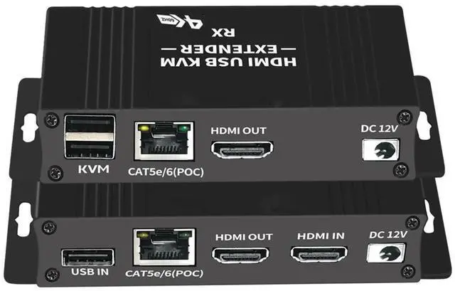 Main image of WRIARICH 4K@60Hz HDMI KVM USB Extender Over Cat 5e/6 up to 60M(196ft), KVM Extender Over IP Zero Latency Support All System, Plug & Play, 2 Ports USB2.0 (Transmitter and Receiver)