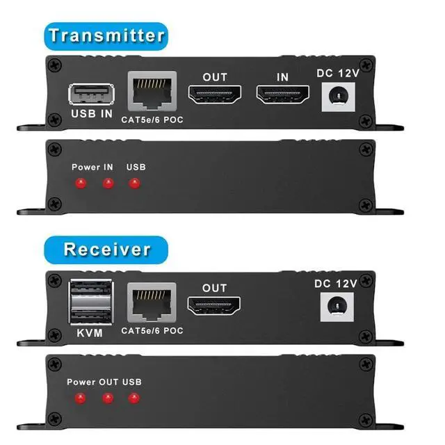 Alt view image 3 of 7 - WRIARICH 4K@60Hz HDMI KVM USB Extender Over Cat 5e/6 up to 60M(196ft), KVM Extender Over IP Zero Latency Support All System, Plug & Play, 2 Ports USB2.0 (Transmitter and Receiver)