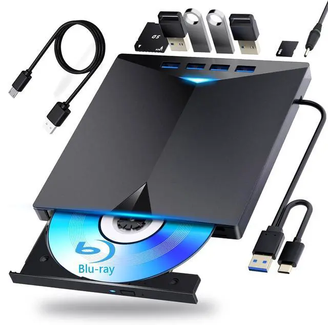 Main image of External CD/DVD/BD Drive with Card Reader and 4*USB3.0 Ports,USB 3.0&Type-C Ultra-Slim Portable, CD/DVD/Blu-ray Player Burner External Compatible with Laptop Desktop Mac,Windows 11/10/8/7 Linux