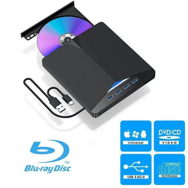 Main image of WRIARICH External Blu-ray Drive, USB C Superdrive for USB 3.0 CD/DVD/BD Burner Reader for Mac, Portable CD/DVD +/-RW Drive External CD/DVD/Blu-ray Player for Laptop MacBook Windows 11 10 8 7 Linux OS