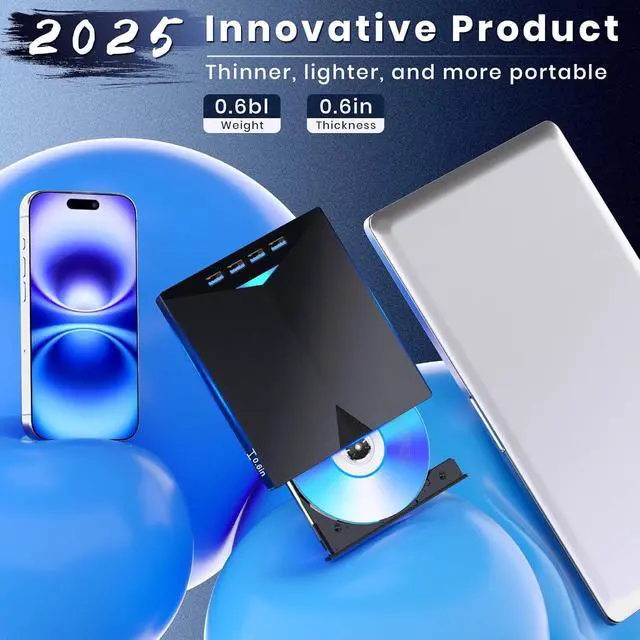 Alt view image 3 of 7 - WRIARICH 6 in 1 External Blu ray Drives Player Read Support CD/DVD/BD Drive Read/Write, Compatible with USB 3.0 / Type-C CD/DVD/Blu-ray Player Burner for pc, Windows 7/8/10/11 & Ma
