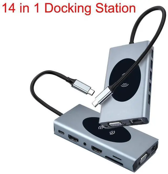 Main image of WRIARICH Dual Display USB Type C HUB with to VGA Dual HDMI, Gigabit, 5USB3.0 Ports, SD/TF,Wireless Charging Multiport Adapter Docking Station Dongle for MacBook Air Pro and More