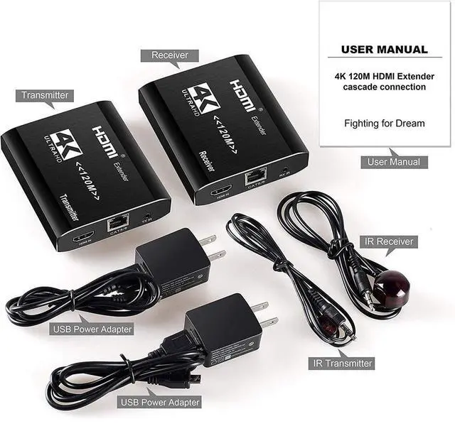 Alt view image 7 of 7 - WRIARICH One pair 4K HDMI Extender Transmitter Receiver Over Cat5e/Cat6/Cat7 RJ45 Ports HDMI Extender Loop 120m HDMI Extender IR For PS4 HDTV