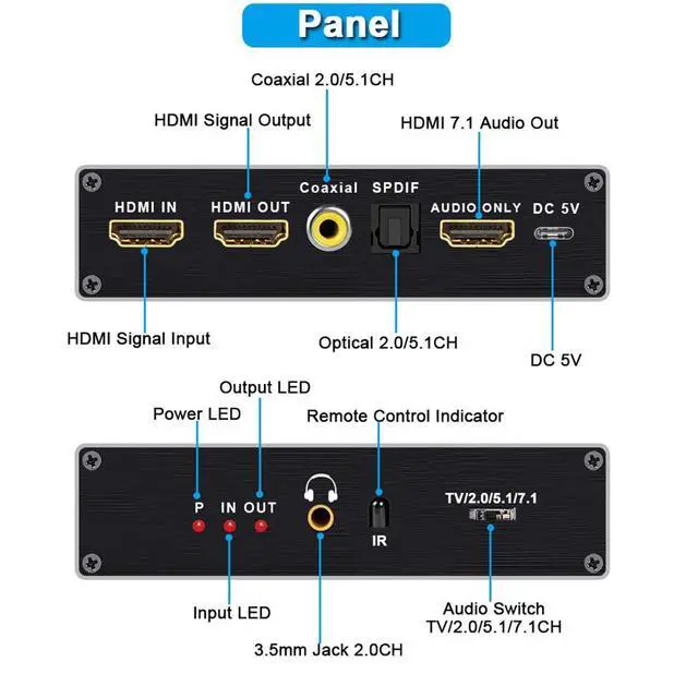 Alt view image 2 of 7 - WRIARICH HDMI 2.1 Audio Extractor, 8K@60HZ RGB4:4:4 HDR HDMI Splitter Audio Converter 8K HDMI to Optical TOSLINK SPDIF 7.1 3.5mm Audio Jack