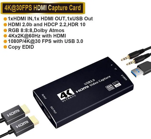 Main image of WRIARICH Upgraded 1080P 60fps 4K@60hz HDMI Video Capture Device Video Capture Card Dongle HDMI-compatible to USB 3.0 Support HDR, EDID, HDCP2.2 for Game Record Live Streaming Broadcast