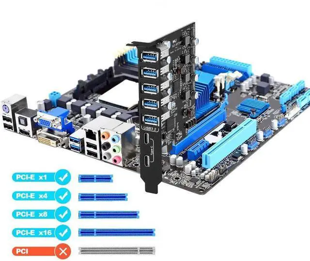 Main image of WRIARICH 7 Ports PCI-E to USB 3.2 HUB(2X USB C - 5X USB A 3.2) PCI Express Expansion Card Adapter 10Gbps for Motherboard