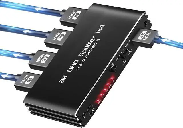 Main image of WRIARICH 8K@60Hz HDMI Splitter 1 in 4 Out, 4K@120Hz HDMI 2.1 Splitter 1 in to 4 Identical Outputs for Dual Monitors,Support EDID, HDCP2.3, VRR ALLM,48Gbps,3D,Dol-by Vision