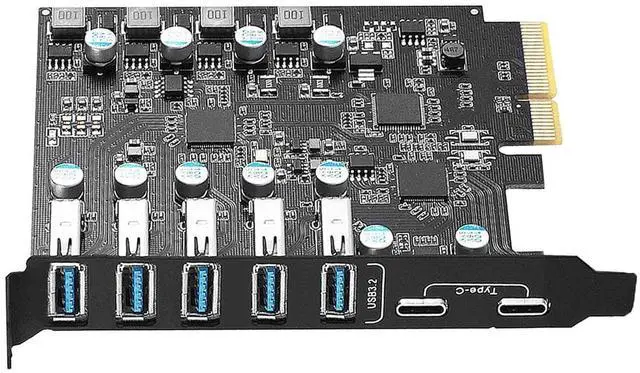 Main image of WRIARICH 7 Ports Superspeed 5Gbps USB 3.2 PCI Express Expansion Card for Windows 11, 10, 8.x, 7, Vista, XP Desktop PCs, Built in Self-Powered Technology, (2X USB C - 5X USB A)