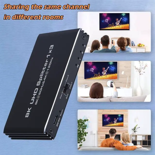 Alt view image 5 of 7 - WRIARICH 8K@60Hz HDMI Splitter 1 in 3 Out, 1x3 HDMI 2.1 Splitter Support 4K@120Hz, 1080P@240Hz VRR HDCP2.3 HDR HDR10 48Gbps EDID Dolby Atmos 7.1ch, Only Duplicate/Mirror Screens Not Extend