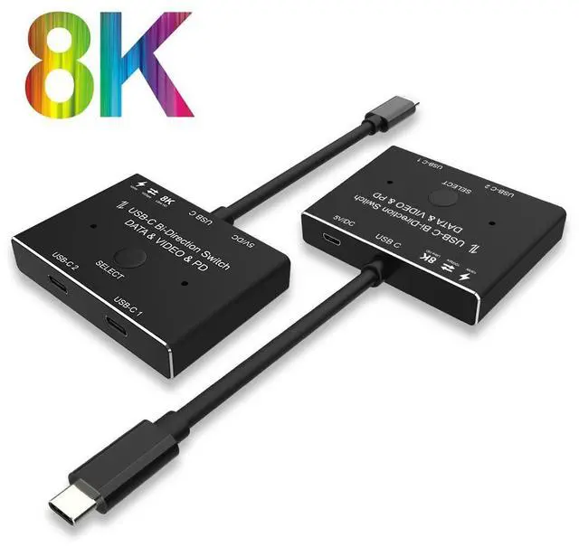 Main image of WRIARICH 4K@120Hz 8K@30Hz Type-C 8K Bi-Directional USB Type C KVM Switch Converter Support Video Data PD 8K@30hz 100W 10Gbps Compatible with Thunderbolt Device, Black