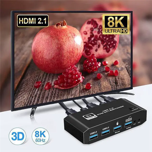 Alt view image 6 of 7 - WRIARICH 8K HDMI KVM Switch 2 in 1 Out, 2 Computers 1 Monitor Share Keyboard Mouse Printer and 2usb3.0 Switcher Switch