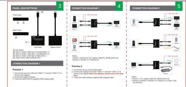 Alt view image 7 of 7 - WRIARICH 4K@120Hz 8K@30Hz Type-C 8K Bi-Directional Switch Splitter 1in 2out 2in 1out High Speed 10Gbps Converter Compatible with Thunderbolt Device