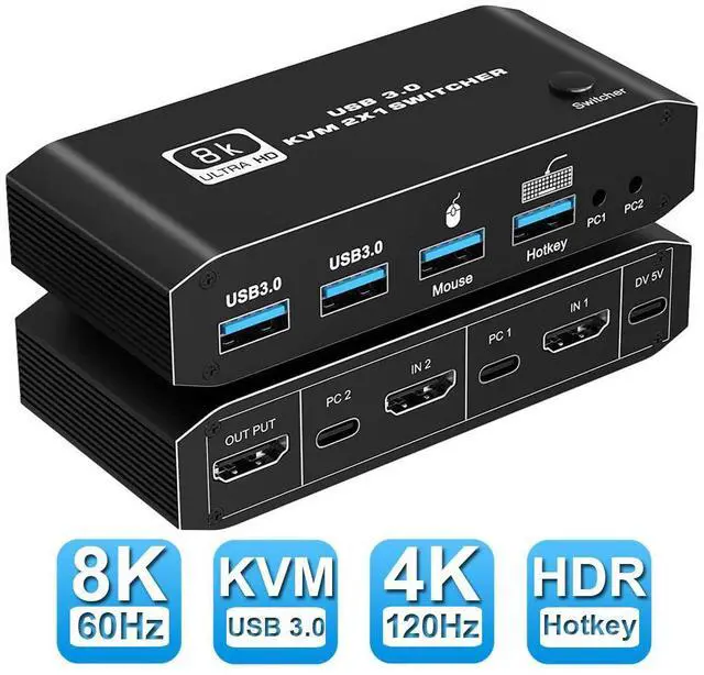 Main image of WRIARICH 8K HDMI2.1 KVM Switch 2 in 1 Out HD Switch USB Keyboard Mouse Sharing Device for Computer, PC, Laptop, Desktop, Monitor, Printer, Keyboard, Mouse Control