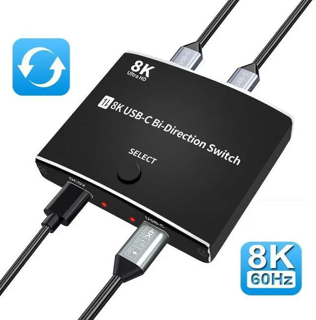 Main image of WRIARICH USB C Switch Selector Bi Direction USB C Switch 2 in 1 Out or 1 in 2 Splitter 8K@60Hz Video / 10Gbps Data Transfer,2 USB-C Cables Included for Monitor